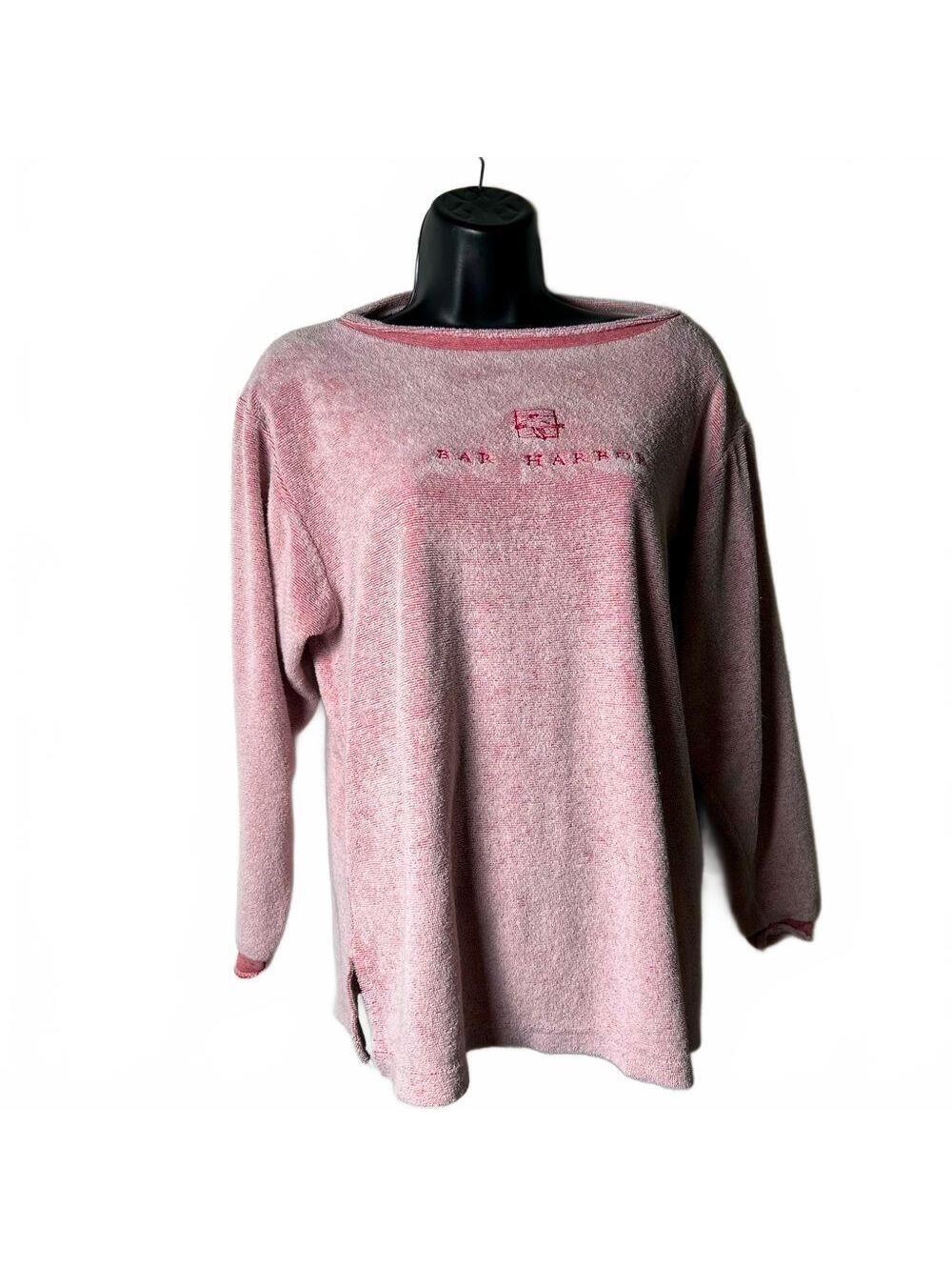 Vintage 80s Pink Terry Cloth “Bar Harbor”  Beach Boxy Rolled Hem Boat Neck Top S